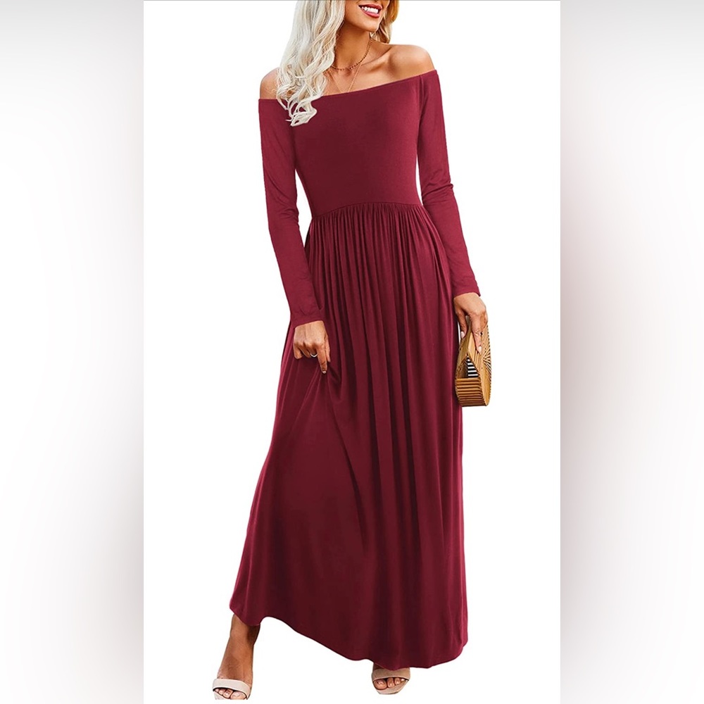 Burgundy Off Shoulder Maxi Dress